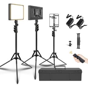 2 Packs Dimmable Bi-Color 432 LED Video Light and Stand Lighting Kit,50W,Add More Remote Controllers, 360 ° Ball Heads, Phone ans Tablet Holders (Blick, 13) (Black, 11)