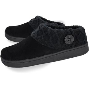Clarks Womens Suede Leather Comfort Clog Slipper Twiber - Plush Faux Fur Trim - Slippers outed ourdive House Relippers for Women (Black/Blackx 8m)
