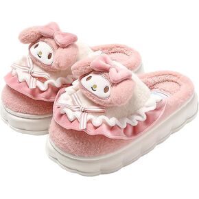 Kawaii Anime women cotton slippers Cute plush slippers silent and warm indoor home shoes
