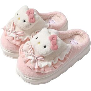 Kawaii Anime women cotton slippers Cute plush slippers silent and warm indoor home shoes