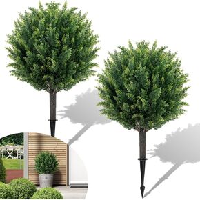 27.6 inch Artificial Plants Outdoor Set of 2, Artificial Cypress Topiary Fake Plants, Realistic & UV-Resistant, Perfect for Indoor & Outdoor Decor, Easy to Install & Fade-Resistant