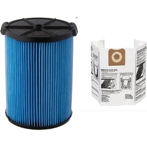 RIDGID 72952 Model VF5000 3-Layer Pleated Paper Vacuum Filter for RIDGID 5-20 Gallon Vacuums, Green & - 23743 VF3502 High Efficiency, Dry Pickup Dust Bags for 12-16 Gallon Wet/Dry Vacuums (2 Pack)