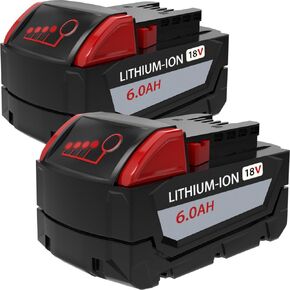 Replacement for Milwaukee M18 Battery 6.0Ah - 2-Pack 18V Lithium-ion High-Capacity Power Batteries, Compatible with 48-11-1860, 48-11-1850 & More Cordless Tools