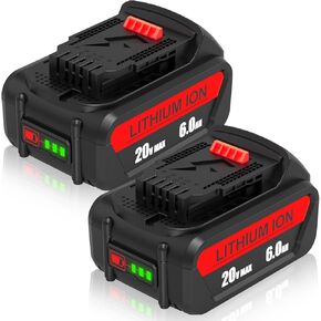 2-Pack 6.0Ah 20V DCB206 Replacement Battery Compatible with Dewalt 20V Battery Max XR Lithium DCB206 DCB207 DCB204 DCB203 DCB201 DCB200 for Dewalt Battery 20 Volt DCD/DCF/DCG Series Tools-RED