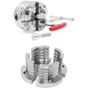 WEN 3.75-Inch 4-Jaw Self-Centering Chuck Set with 1-Inch x 8TPI Thread and 1.5-Inch Double-Grooved Lathe Chuck Jaws (LA4374, LA436G)