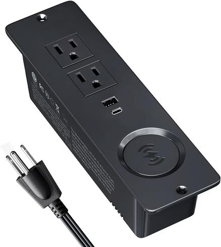 شريط طاقة مجوف USB C PD20W شحن سريع، مخرج مجوف، شريط طاقة مثبت على السطح مع منفذين سلك طاقة بطول 6 أقدام للأثاث، المنضدة، طاولة الأريكة، الدرج (أسود) in Kuwait