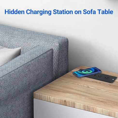 شريط طاقة مجوف USB C PD20W شحن سريع، مخرج مجوف، شريط طاقة مثبت على السطح مع منفذين سلك طاقة بطول 6 أقدام للأثاث، المنضدة، طاولة الأريكة، الدرج (أسود) in Kuwait