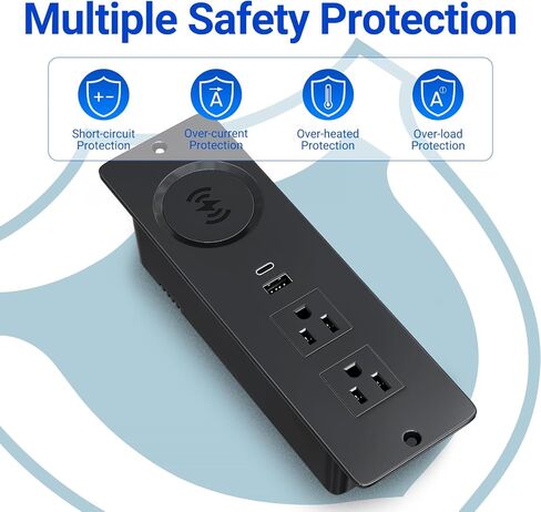 شريط طاقة مجوف USB C PD20W شحن سريع، مخرج مجوف، شريط طاقة مثبت على السطح مع منفذين سلك طاقة بطول 6 أقدام للأثاث، المنضدة، طاولة الأريكة، الدرج (أسود) in Kuwait