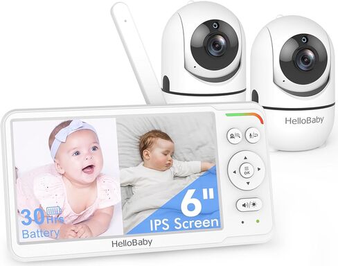HelloBaby Baby Monitor with Camera and Audio, 6'' World First IPS Screen Baby Camera Monitor No WiFi, 4000mAh Battery, ECO, 2-Way Talk, Night Vision, 1000ft, Travel Video Baby Monitor Portable in Kuwait