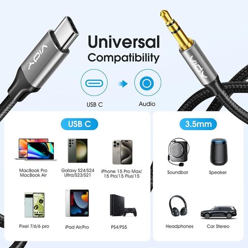 VIOY Aux to USB C 3.3 FT, Type C to 3.5 mm Male Audio Aux Jack Cable-USB C to Aux Male Headphone Car Stereo Cord Compatible with iPhone 15/15Plus/Pro/Pro Max, Galaxy S23 Ultra iPad Pro Air Pixel 7… in Saudi Arabia