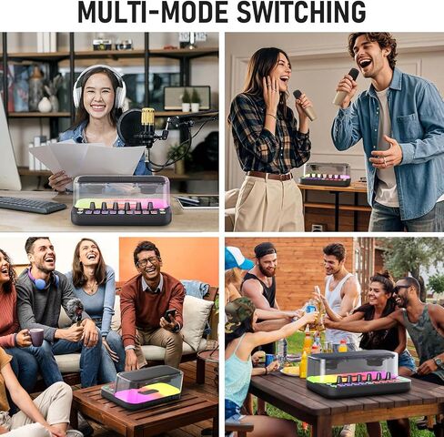Facmogu All-in-One Live Sound Card, Portable Audio Karaoke Mixer Machine with Dual Wireless Mics, Bluetooth Audio Mixer for Home Karaoke, Live Streaming, Gaming, with Spotlight Control, Voice Changer in Saudi Arabia