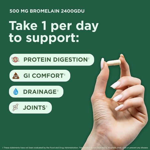 Yuve Bromelain 500mg - مكمل عالي الفعالية 2400GDU - Bromelain 500mg، مسحوق البروميلين - صحة الأمعاء والمفاصل - الأناناس الطازج - 120 كبسولة نباتية in Kuwait