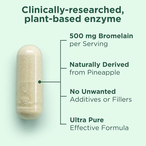 Yuve Bromelain 500mg - مكمل عالي الفعالية 2400GDU - Bromelain 500mg، مسحوق البروميلين - صحة الأمعاء والمفاصل - الأناناس الطازج - 120 كبسولة نباتية in Kuwait