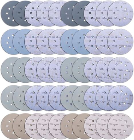 100 Pcs 5 Inch Wet Dry Sanding Discs Hook and Loop, 8 Holes 400 600 800 1000 1200 1500 2000 2500 3000 5000 Grit Silion Carbide Orbital Sander Sandpaper Assortment in Kuwait
