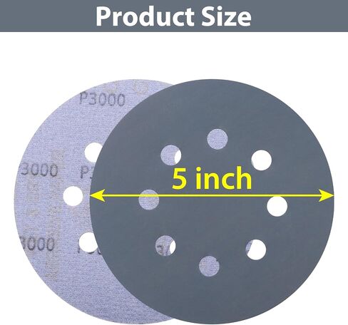 100 Pcs 5 Inch Wet Dry Sanding Discs Hook and Loop, 8 Holes 400 600 800 1000 1200 1500 2000 2500 3000 5000 Grit Silion Carbide Orbital Sander Sandpaper Assortment in Kuwait