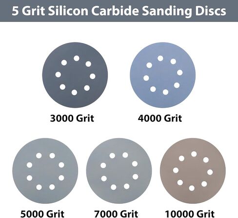 100 Pcs 5 Inch Wet Dry Sanding Discs Hook and Loop, 8 Holes 400 600 800 1000 1200 1500 2000 2500 3000 5000 Grit Silion Carbide Orbital Sander Sandpaper Assortment in Kuwait