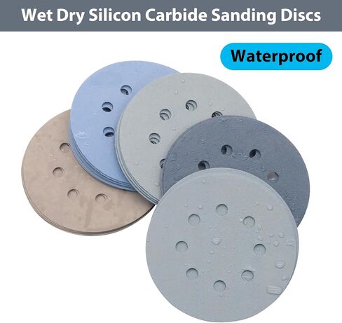 100 Pcs 5 Inch Wet Dry Sanding Discs Hook and Loop, 8 Holes 400 600 800 1000 1200 1500 2000 2500 3000 5000 Grit Silion Carbide Orbital Sander Sandpaper Assortment in Kuwait