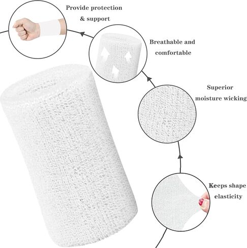 4 Pack 6 Inch Wrist Sweatbands Tennis Wrist Bands Absorbent Sweat Band for Men and Women, Breathable Cotton Sweatbands for Work Out, Basketball, Running Athletic Sports -Black & Blue in Kuwait