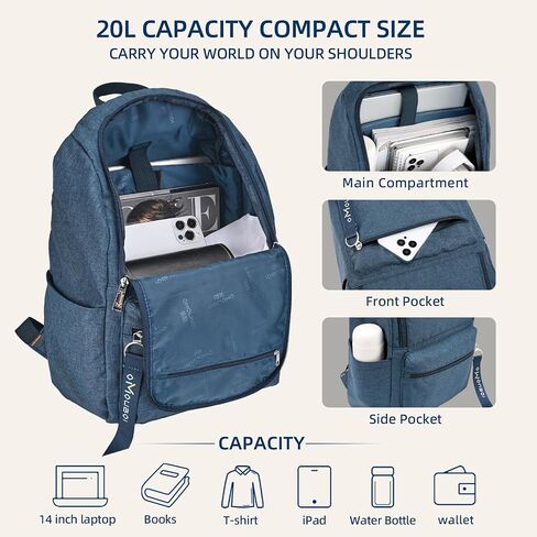حقيبة ظهر OMOUBOI كاجوال Daypacks Superbreak حقيبة ظهر للكمبيوتر المحمول مقاس 14 بوصة للنساء والرجال تناسب الأعمال السياحية (أسود) in Kuwait