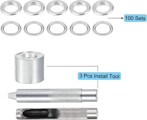 uxcell Grommet Tool Kit 100 Sets 3/8" Copper Grommets Eyelets with 3pcs Install Tools, 10mm Inside Dia. Black in Saudi Arabia