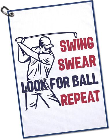 Swing Swear Repeat Printed Microfiber Golf Towel, Funny Golf Towel Gifts and Golf Accessories for Men Women Dad Mom Grandpa, Retirement Birthday Gift for Golf Lover Golfer Golf Fan in Saudi Arabia