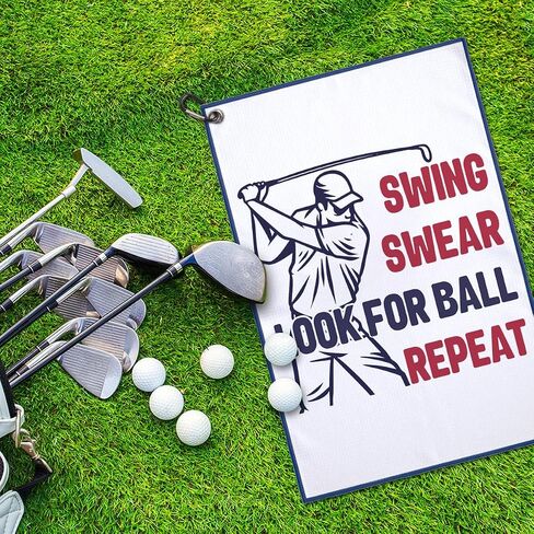 Swing Swear Repeat Printed Microfiber Golf Towel, Funny Golf Towel Gifts and Golf Accessories for Men Women Dad Mom Grandpa, Retirement Birthday Gift for Golf Lover Golfer Golf Fan in Saudi Arabia