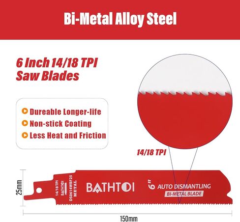 25 Pack 9 Inch 6/12 Tpi Reciprocating Saw Blades for Wood and Nail-Embedded Wood Cutting, Bi-Metal Sawzall Blades with 8% Cobalt for Longer Life and Faster Cutting Speed in Saudi Arabia