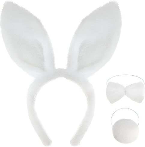 JOYFISCO Bunny Ears, 3 Pcs Bunny Costume Set Bunny Ears with Bow Tie and Tail Easter Cosplay Party Costume Assesories in Saudi Arabia