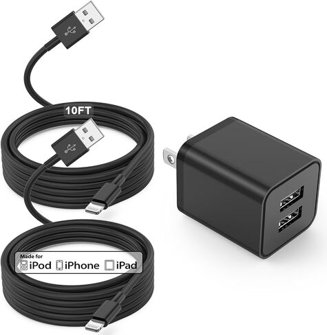 USB Wall Charger and Lightning Cable 6ft,[Apple MFi Certified] iPhone Charger with 6FT iPhone Lightning Cord,2 Ports Charging Plug Block Box for iPhone 12/11/XR/X/Xs/Xr/8/7/6/6s Plus/SE/5c/iPad-White in Saudi Arabia