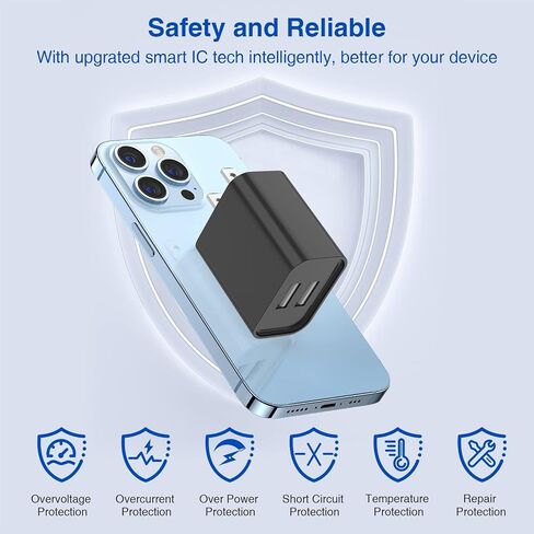 USB Wall Charger and Lightning Cable 6ft,[Apple MFi Certified] iPhone Charger with 6FT iPhone Lightning Cord,2 Ports Charging Plug Block Box for iPhone 12/11/XR/X/Xs/Xr/8/7/6/6s Plus/SE/5c/iPad-White in Saudi Arabia