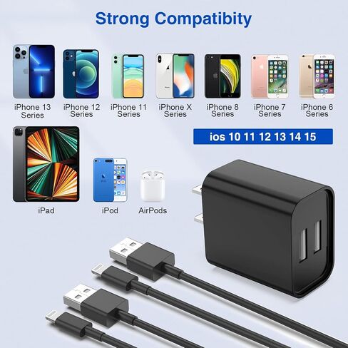 USB Wall Charger and Lightning Cable 6ft,[Apple MFi Certified] iPhone Charger with 6FT iPhone Lightning Cord,2 Ports Charging Plug Block Box for iPhone 12/11/XR/X/Xs/Xr/8/7/6/6s Plus/SE/5c/iPad-White in Saudi Arabia