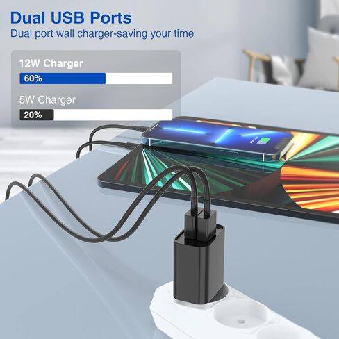 USB Wall Charger and Lightning Cable 6ft,[Apple MFi Certified] iPhone Charger with 6FT iPhone Lightning Cord,2 Ports Charging Plug Block Box for iPhone 12/11/XR/X/Xs/Xr/8/7/6/6s Plus/SE/5c/iPad-White in Saudi Arabia