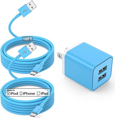 USB Wall Charger and Lightning Cable 6ft,[Apple MFi Certified] iPhone Charger with 6FT iPhone Lightning Cord,2 Ports Charging Plug Block Box for iPhone 12/11/XR/X/Xs/Xr/8/7/6/6s Plus/SE/5c/iPad-White in Saudi Arabia