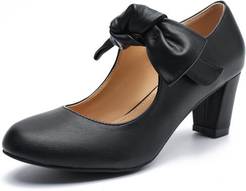 LIURUIJIA Women's Bow Mary Janes Block Heel Pumps Dress Shoes | Round Toe Ankle Strap, 2.36" Chunky Heel Vintage Dress Shoes for Office, Party, Church, Wedding & Daily Wear in Saudi Arabia