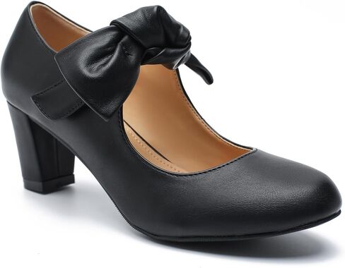 LIURUIJIA Women's Bow Mary Janes Block Heel Pumps Dress Shoes | Round Toe Ankle Strap, 2.36" Chunky Heel Vintage Dress Shoes for Office, Party, Church, Wedding & Daily Wear in Saudi Arabia