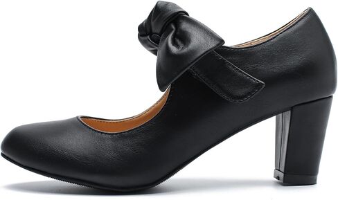 LIURUIJIA Women's Bow Mary Janes Block Heel Pumps Dress Shoes | Round Toe Ankle Strap, 2.36" Chunky Heel Vintage Dress Shoes for Office, Party, Church, Wedding & Daily Wear in Saudi Arabia