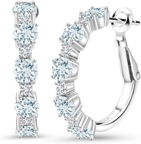 Gem Stone King 925 Sterling Silver Purple Amethyst and White Lab Grown Diamond Hoop Earrings For Women (2.80 Cttw, Round 4MM and 1.9MM, Gemstone Birthstone 1 Inch Diameter) in Saudi Arabia