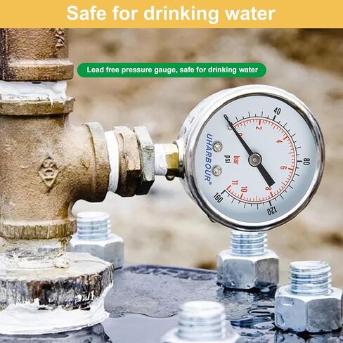 Lead-Free Pressure Gauge 1/4 NPT 0-100 Psi 2" Dial Stainless Steel Case, 1/4 NPT Lower Mount Pressure Gauge in Kuwait