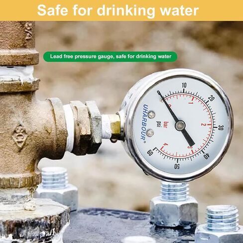 مقياس ضغط خالٍ من الرصاص 1/4 NPT 0-100 Psi 2 بوصة حافظة من الفولاذ المقاوم للصدأ، مقياس ضغط منخفض للتركيب 1/4 NPT in Kuwait