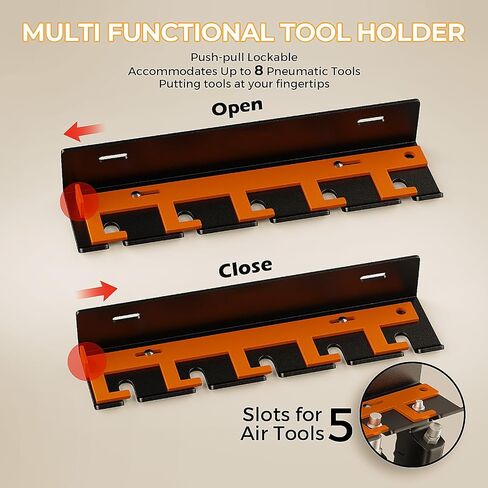 Air Tool Holder, Air Tool Rack for Garage Walls and Tool Cart Storage Organizer，Wall Mounted Lockable Pneumatic Tool Hanger for Air Compressor Tools, Pneumatic Nail Gun, Black-5 Slots in Saudi Arabia