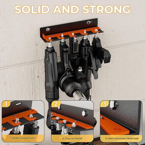 Air Tool Holder, Air Tool Rack for Garage Walls and Tool Cart Storage Organizer，Wall Mounted Lockable Pneumatic Tool Hanger for Air Compressor Tools, Pneumatic Nail Gun, Black-5 Slots in Saudi Arabia