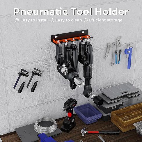 Air Tool Holder, Air Tool Rack for Garage Walls and Tool Cart Storage Organizer，Wall Mounted Lockable Pneumatic Tool Hanger for Air Compressor Tools, Pneumatic Nail Gun, Black-5 Slots in Saudi Arabia