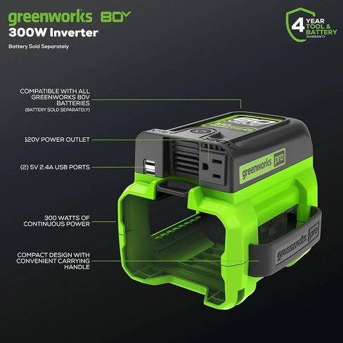 Greenworks Pro 80V (300 Watt) Power Inverter, 120V AC, for Charging Small Electronics, Smart Phones, Tablets, Small Televisions, Tool-Only, IV80A00 in Kuwait