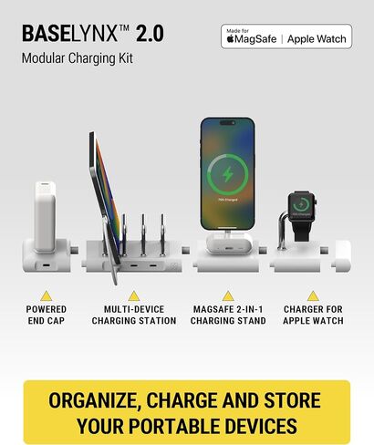 نظام Scosche BL2PEACWT-AP BaseLynx™ 2.0 المعياري، منفذ شاحن USB-C بقدرة 67 وات وملحق مخرج تيار متردد متوافق مع Apple iPhone وiPad وMacBook والمزيد، ومحطة شحن لأجهزة متعددة، أبيض in Kuwait