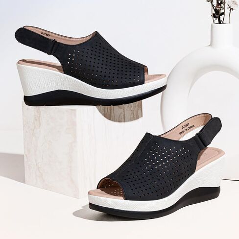 Jeossy Women's Platform Wedge Sandals Slip On 825 Peep Toe High Heel Sandals in Kuwait