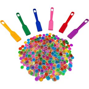 Magnetic Bingo Wand with Chips,6-Pack& 600 Metal Chips, 6 Color Metal Chips-for Large Group Games,Family Game Night, Sensory Bins,Counting and Sorting,Science& Educational Activities