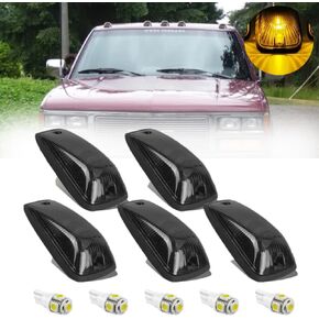 5 X Cab Marker Light, Smoke Lens Amber LED Cab Roof Running Lights w/Wiring Pack, Accessories Compatible with 1988-2002 Chevy/GMC C1500 C2500 C3500 K1500 K2500 K3500 Pickup Trucks