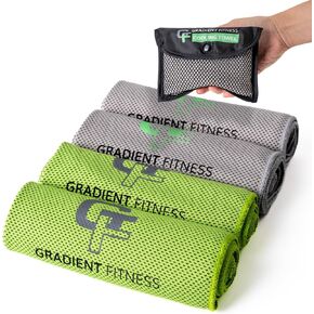 Gradient Fitness Cooling Towels (4 Pack) - Breathable Sweat Towel, Cooling Towel for Neck & Face - Neck Cooler for Quick Cool Down for Gym, Running, Golf, Yoga, Camping & Sports (Green|Grey, 4)