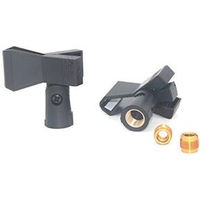 Pack of 2 Universal Adjustable Microphone Butterfly Clip with Gold Brass and Adapter Fix on Mic Stand with 5/8 Inch Thread