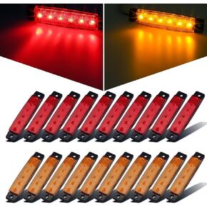 Partsam 20pcs 3.8" Amber/Red LED Side Marker Clearance Light Indicators for Trailer Truck RV Camper Motorcycle, Waterproof